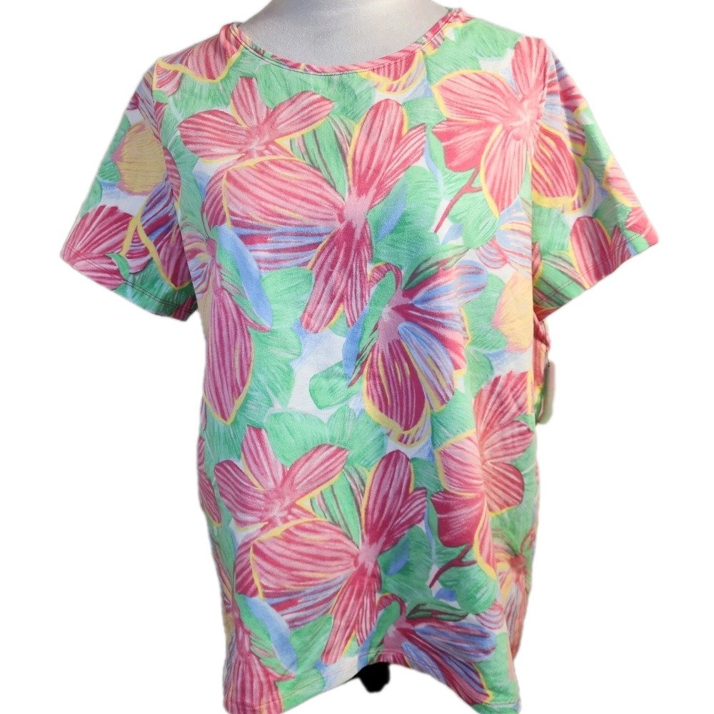 Talbots Petite Womens Tee Shirt Plus Sz 2XP Pastel Floral Tropical Top NEW NWT